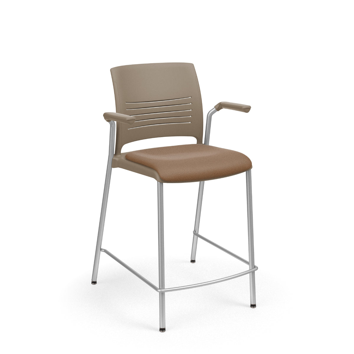KI Strive Stacking 4-Leg Cantilever Arm Cafe Stool, 24" Seat Height, Upholstered Seat/Polypropylene Back, FREE SHIPPING