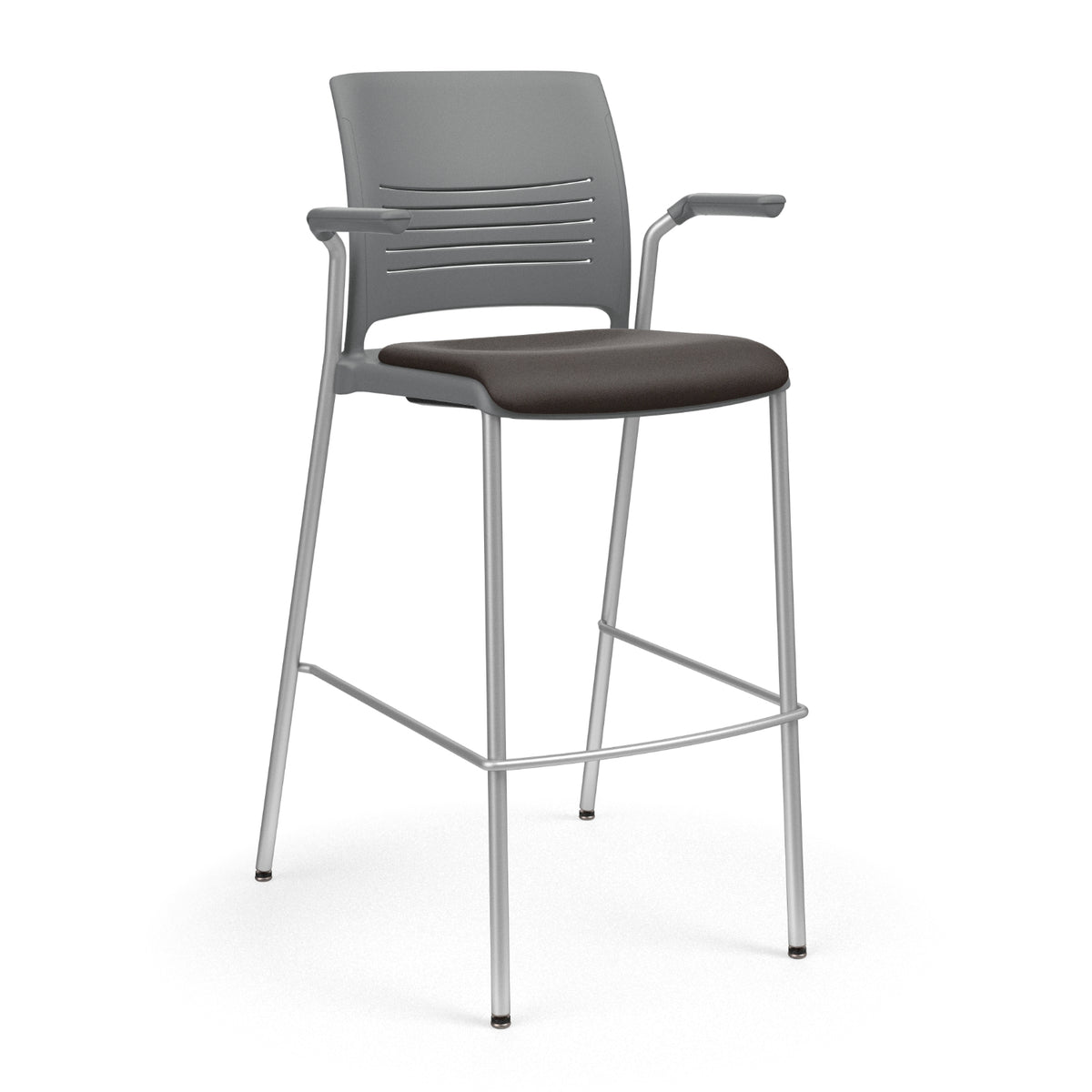 KI Strive Stacking 4-Leg Cantilever Arm Cafe Stool, 30" Seat Height,  Upholstered Seat/Polypropylene Back, FREE SHIPPING
