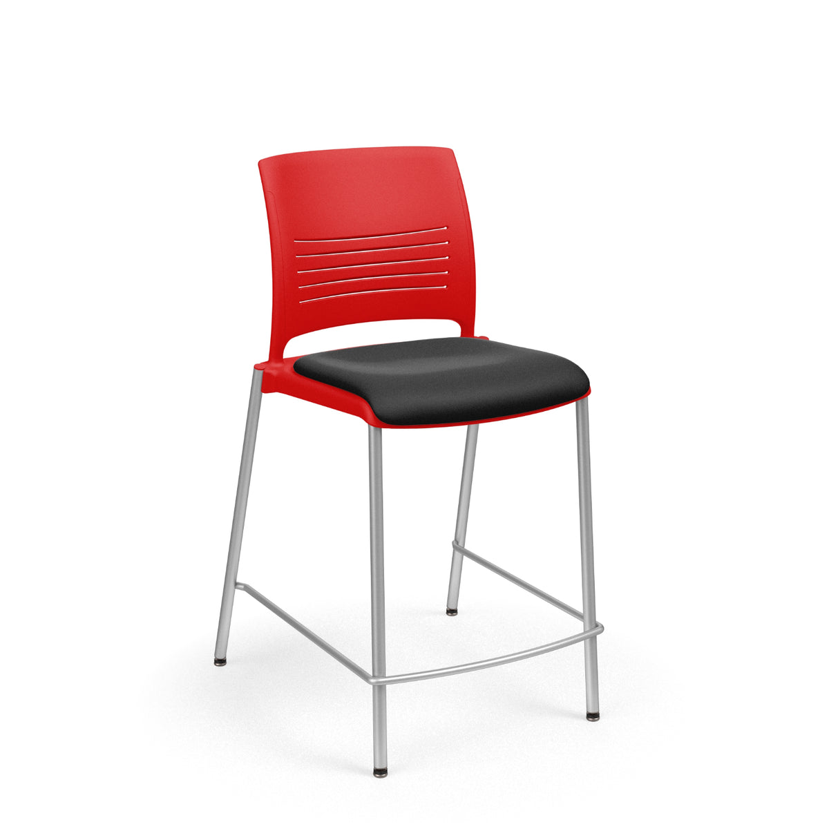 KI Strive Stacking 4-Leg Armless Cafe Stool, 24" Seat Height, Upholstered Seat/Polypropylene Back, FREE SHIPPING