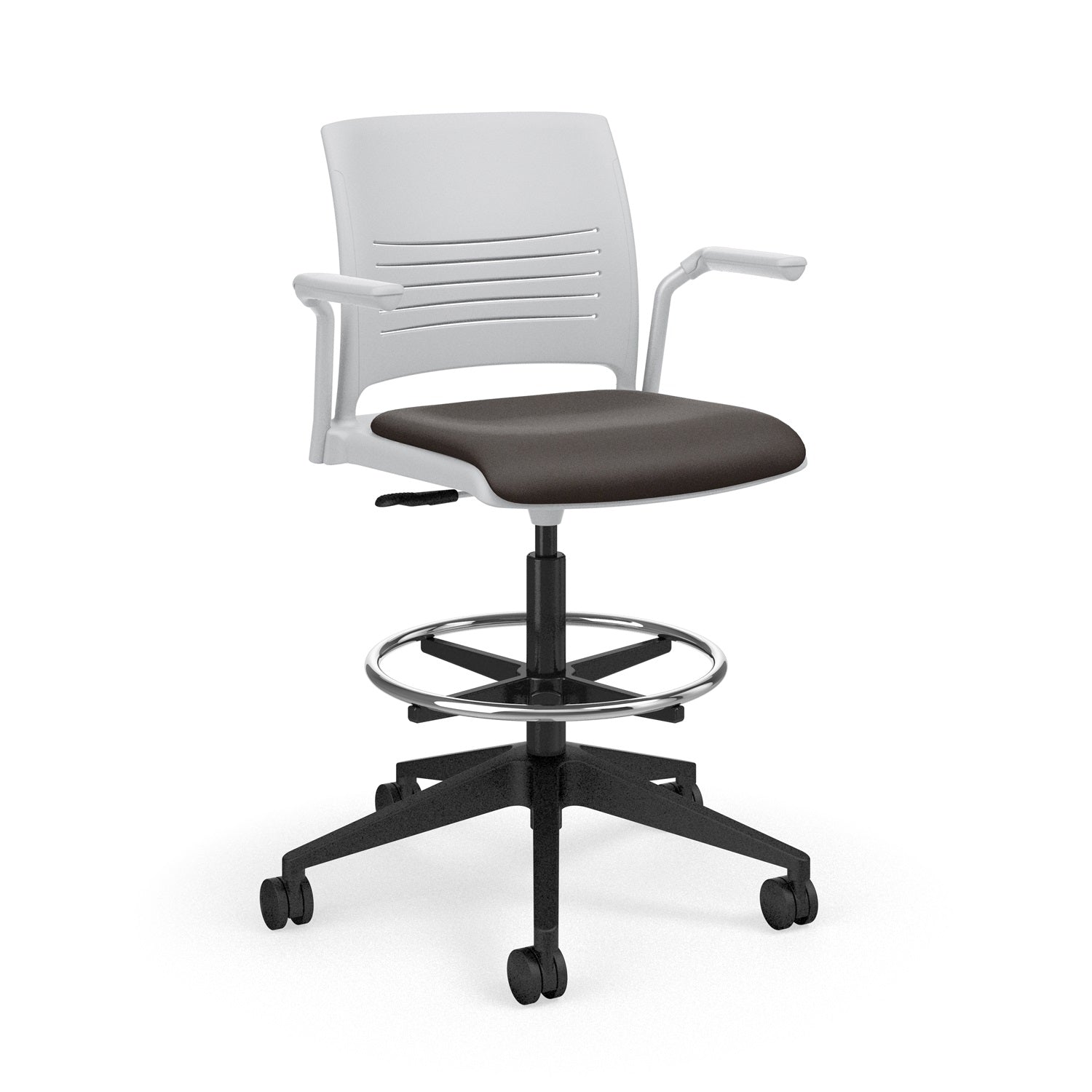 Strive Cantilever Arm Task Stool, Upholstered Seat/Polypropylene Back, FREE SHIPPING