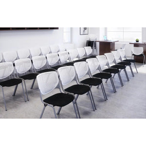 Kool Armless Multi-Purpose Stack Chair with Casters, Plastic Back, Fabric Seat