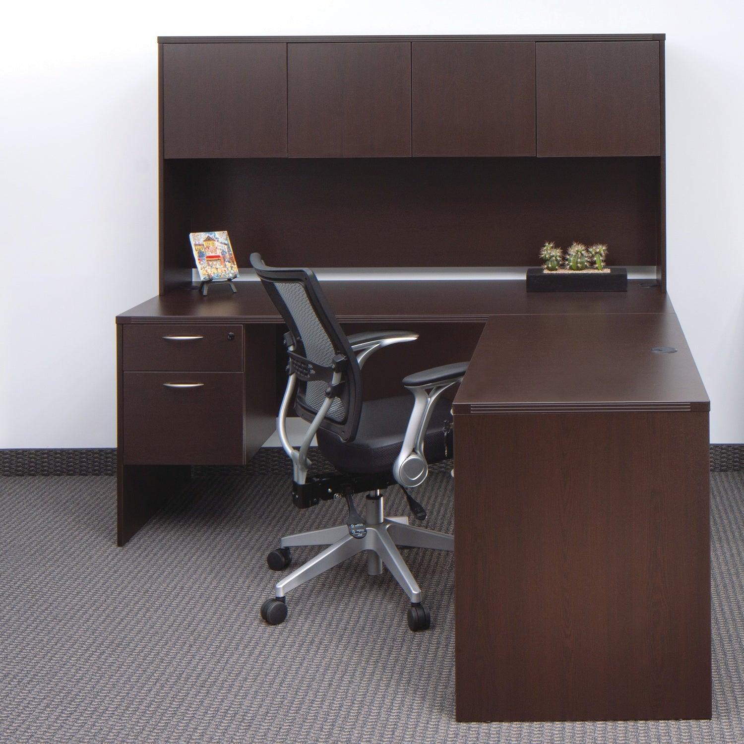 Lodi L-Shape with Wood Door Hutch, 71" x 78"