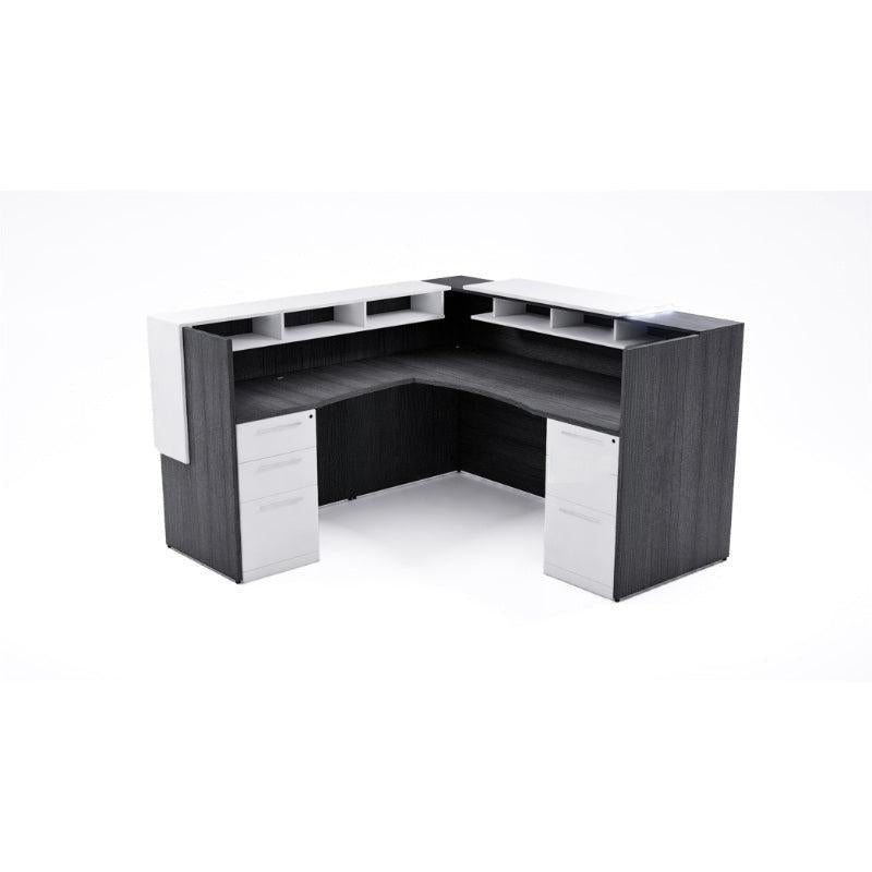 Potenza Single Left Handed Reception Station with Rectangular Laminate Transactional Top, Return and Front Overlay Conversions, FREE SHIPPING