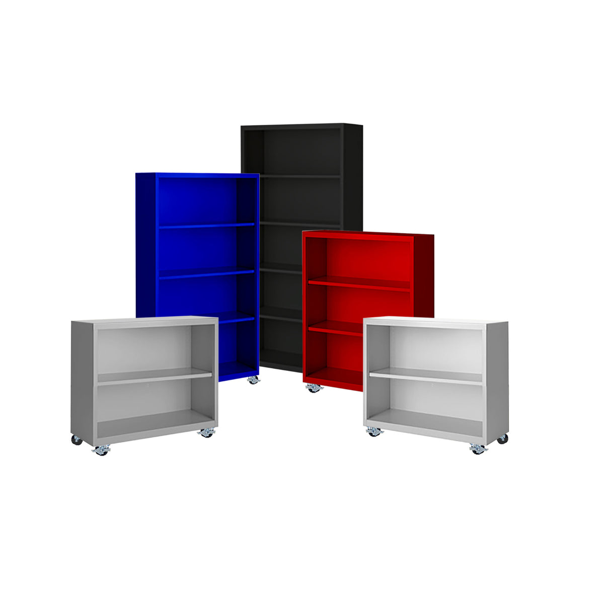 Herculite Metal Mobile Bookcase with 4 Adjustable Shelves, 36" W x 18" D x 75" H