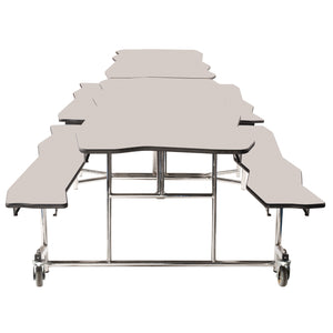 Mobile Cafeteria Table with Benches, 10' Bedrock, Particleboard Core, Vinyl T-Mold Edge, Chrome Frame