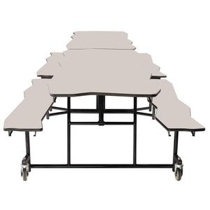 Mobile Cafeteria Table with Benches, 10' Bedrock, Particleboard Core, Vinyl T-Mold Edge, Textured Black Frame