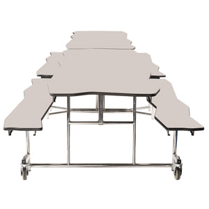 Mobile Cafeteria Table with Benches, 10' Bedrock, Plywood Core, Vinyl T-Mold Edge, Chrome Frame