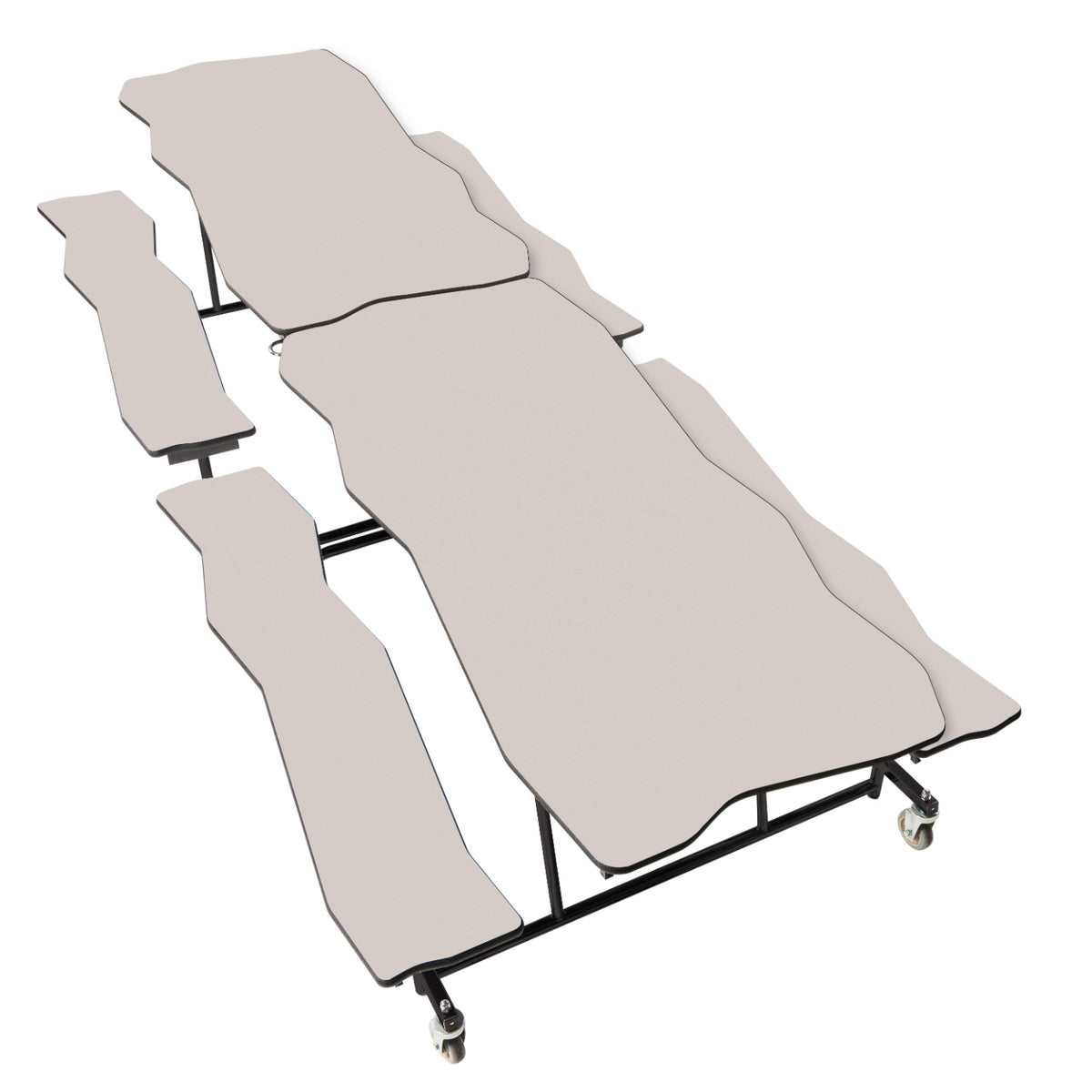 Mobile Cafeteria Table with Benches, 10' Bedrock, Plywood Core, Vinyl T-Mold Edge, Textured Black Frame