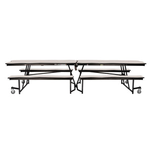 Mobile Cafeteria Table with Benches, 10' Bedrock, Plywood Core, Vinyl T-Mold Edge, Textured Black Frame