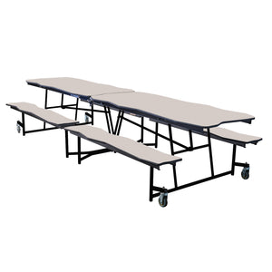 Mobile Cafeteria Table with Benches, 12' Bedrock, MDF Core, Black ProtectEdge, Textured Black Frame