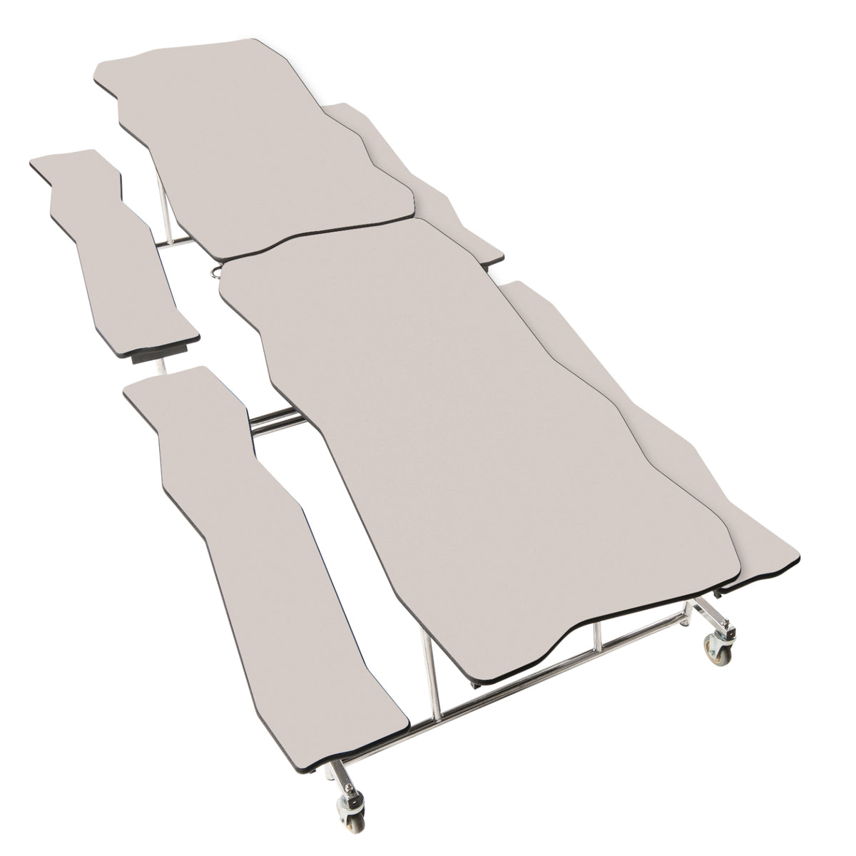 Mobile Cafeteria Table with Benches, 12' Bedrock, Particleboard Core, Vinyl T-Mold Edge, Chrome Frame