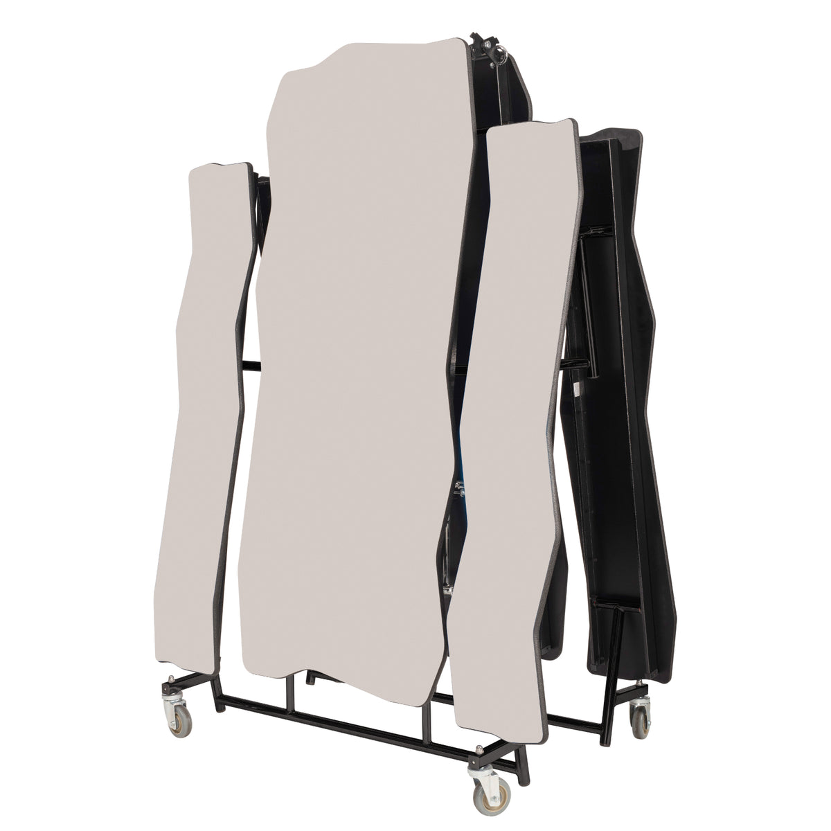 Mobile Cafeteria Table with Benches, 12' Bedrock, Particleboard Core, Vinyl T-Mold Edge, Textured Black Frame