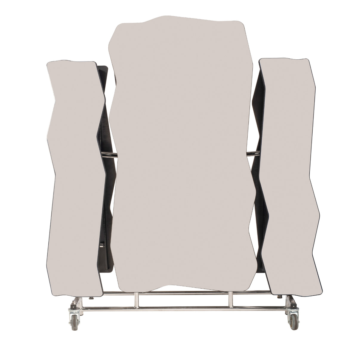 Mobile Cafeteria Table with Benches, 8' Bedrock, MDF Core, Black ProtectEdge, Chrome Frame