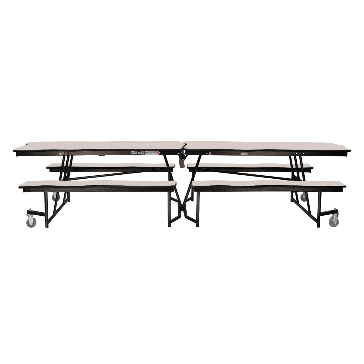 Mobile Cafeteria Table with Benches, 8' Bedrock, MDF Core, Black ProtectEdge, Textured Black Frame