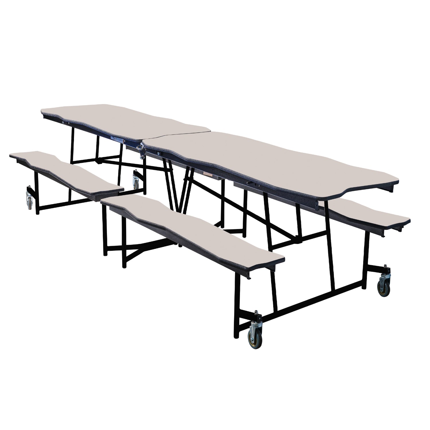 Mobile Cafeteria Table with Benches, 8' Bedrock, MDF Core, Black ProtectEdge, Textured Black Frame