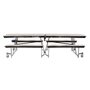 Mobile Cafeteria Table with Benches, 8' Bedrock, Plywood Core, Vinyl T-Mold Edge, Chrome Frame