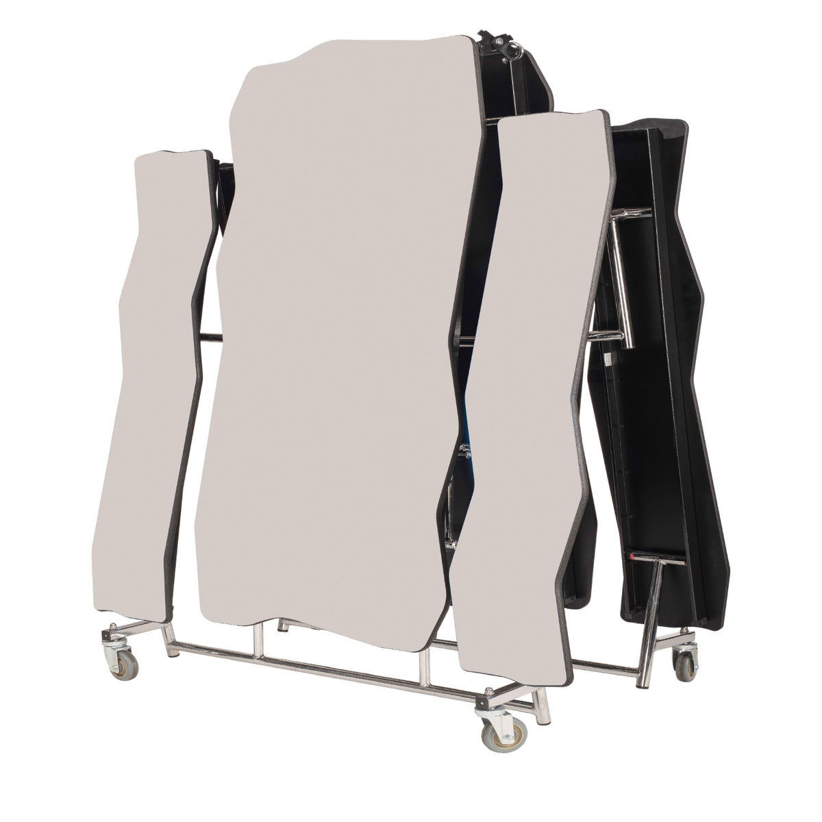 Mobile Cafeteria Table with Benches, 8' Bedrock, Plywood Core, Vinyl T-Mold Edge, Chrome Frame