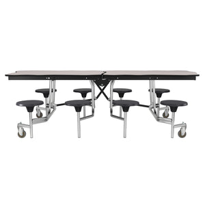 Mobile Cafeteria Table with 8 Stools, 8' Bedrock, Particleboard Core, Vinyl T-Mold Edge, Chrome Frame