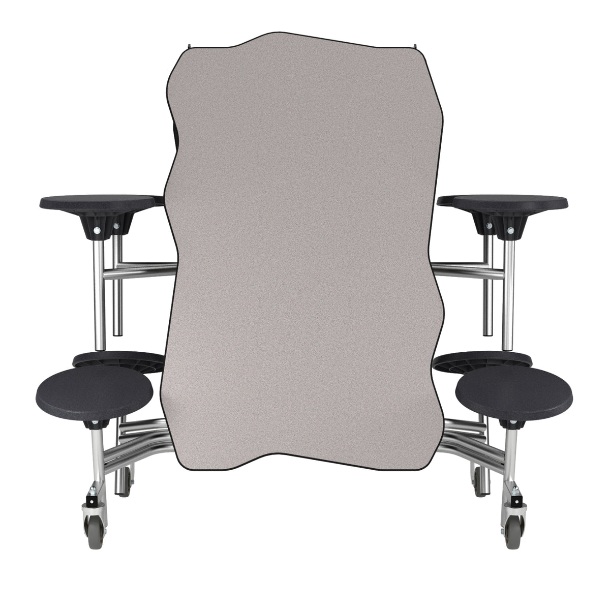 Mobile Cafeteria Table with 8 Stools, 8' Bedrock, Particleboard Core, Vinyl T-Mold Edge, Chrome Frame