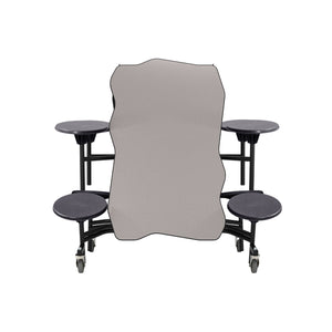 Mobile Cafeteria Table with 8 Stools, 8' Bedrock, Particleboard Core, Vinyl T-Mold Edge, Textured Black Frame
