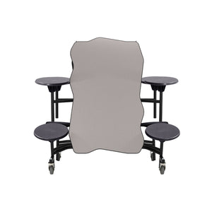 Mobile Cafeteria Table with 8 Stools, 8' Bedrock, Plywood Core, Vinyl T-Mold Edge, Textured Black Frame