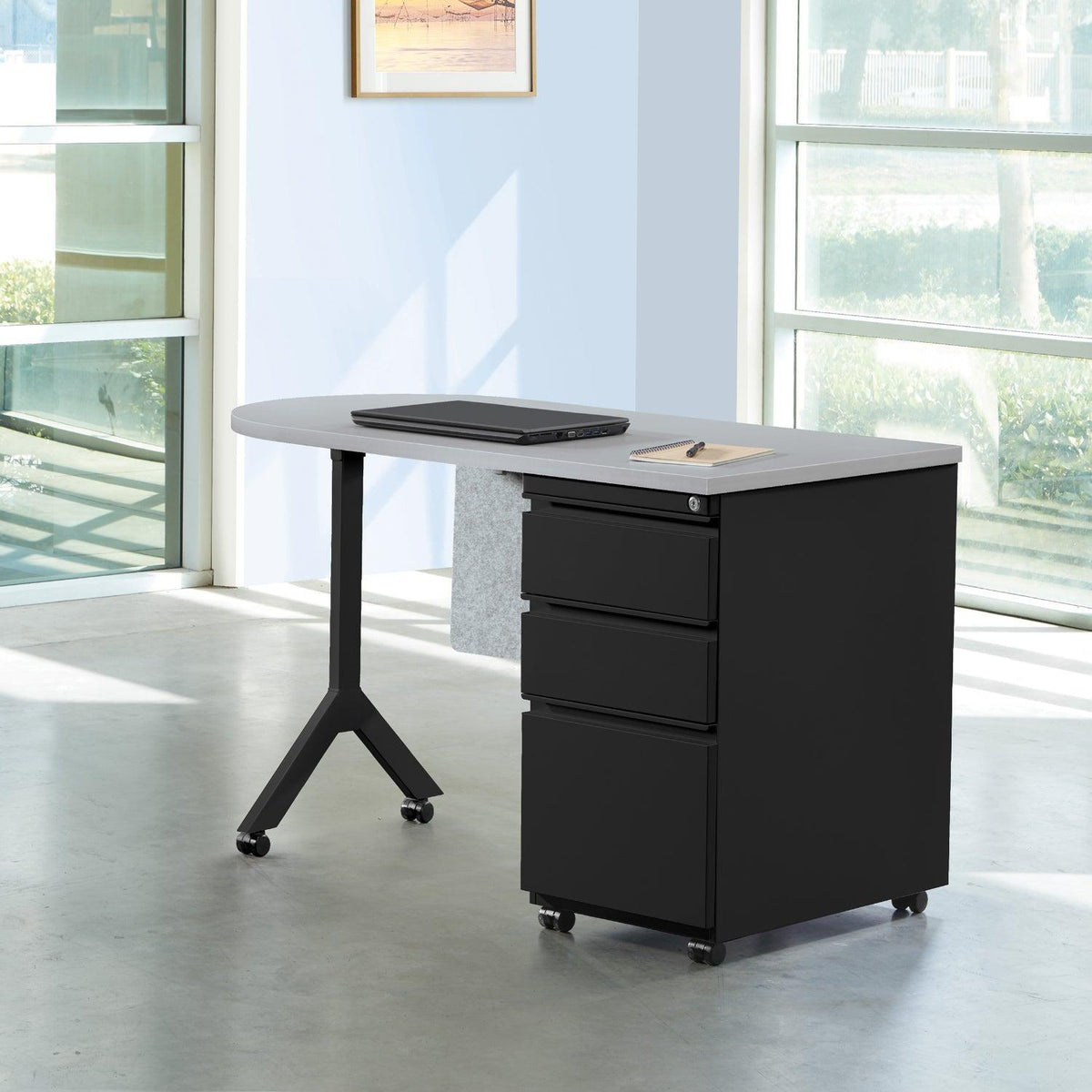 Mobile Metal Teachers Desk with Modesty Panel, 48" x 24",