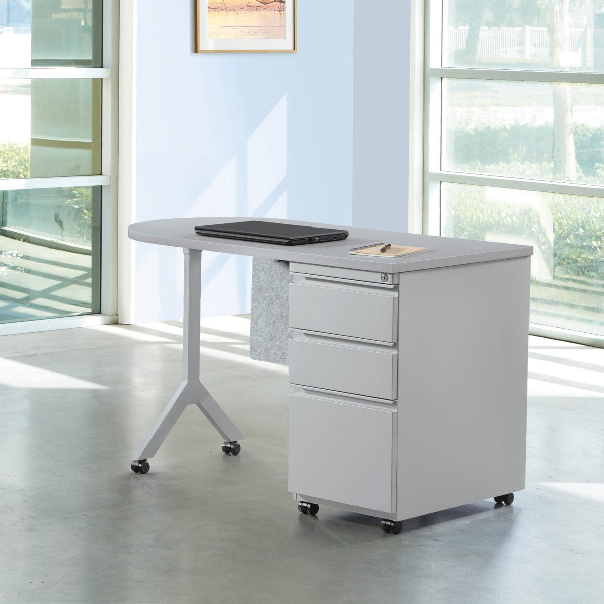 Mobile Metal Teachers Desk with Modesty Panel, 48" x 24",