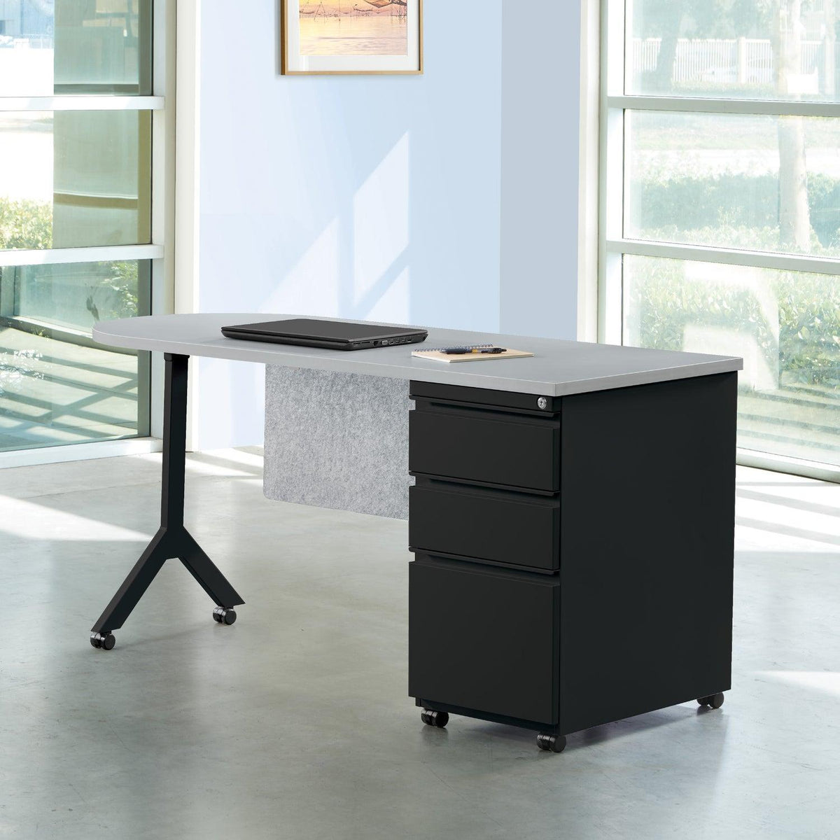 Mobile Metal Teachers Desk with Modesty Panel, 60" x 24",