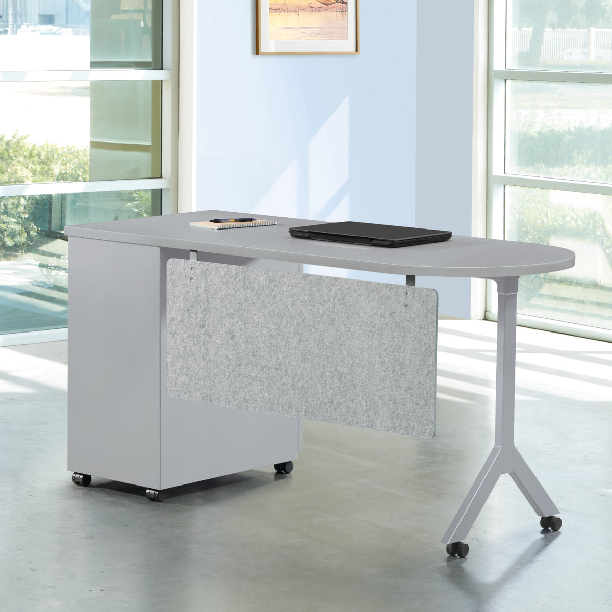 Mobile Metal Teachers Desk with Modesty Panel, 60" x 24",