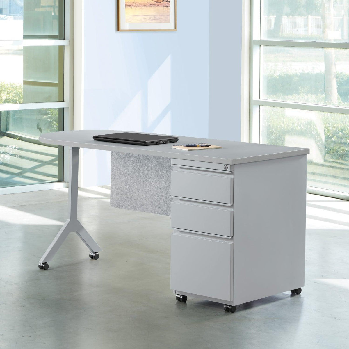 Mobile Metal Teachers Desk with Modesty Panel, 60" x 24",