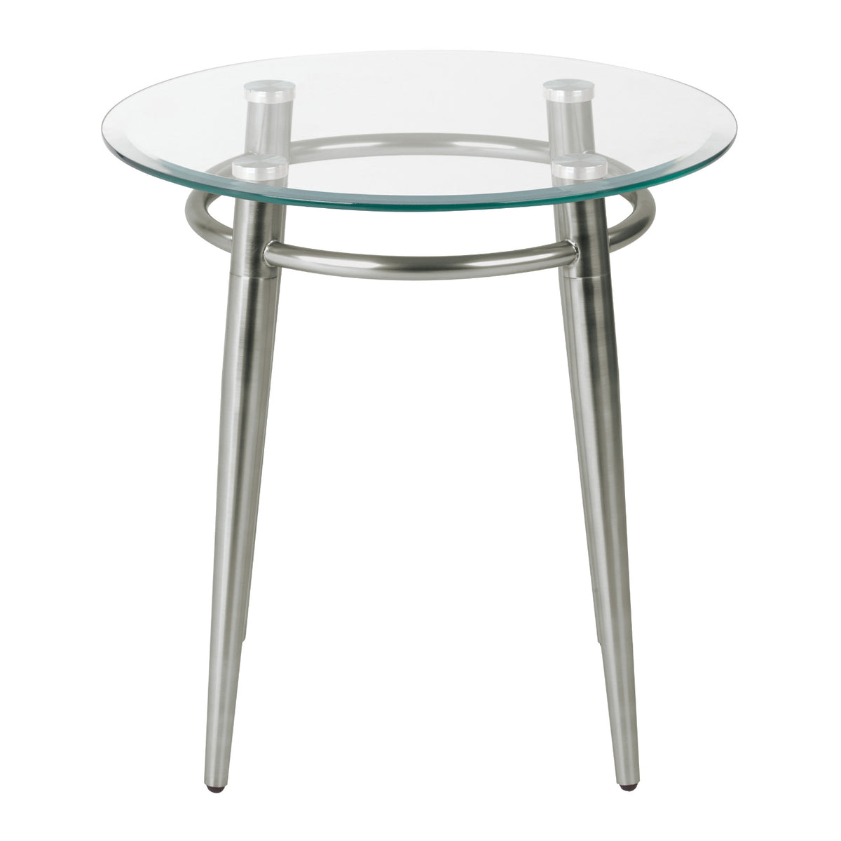 Brooklyn Clear Tempered Glass Round End Table with Brushed Nickel Legs