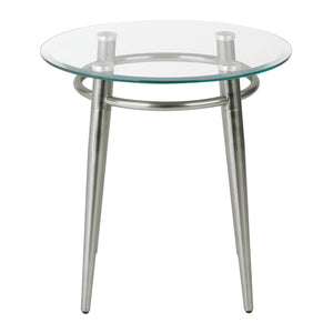 Brooklyn Clear Tempered Glass Round End Table with Brushed Nickel Legs