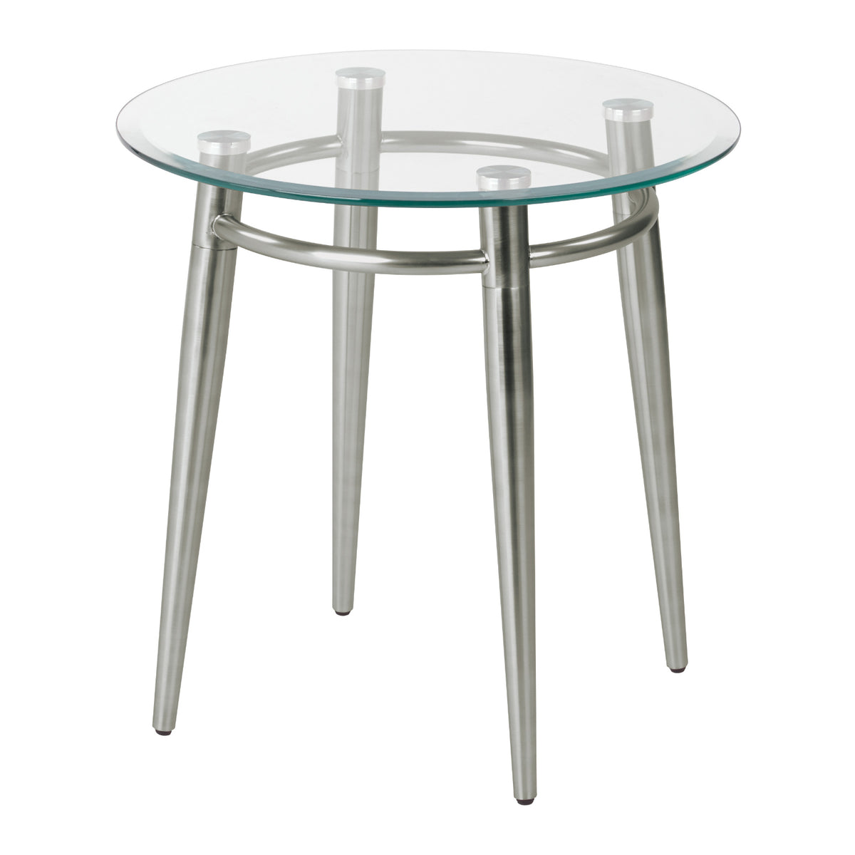 Brooklyn Clear Tempered Glass Round End Table with Brushed Nickel Legs