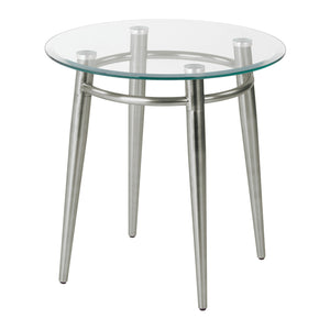 Brooklyn Clear Tempered Glass Round End Table with Brushed Nickel Legs