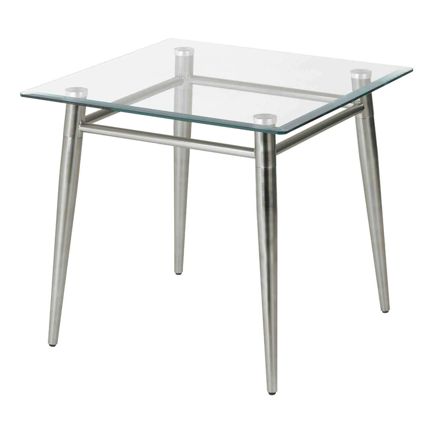 Brooklyn Clear Tempered Glass Square End Table with Brushed Nickel Legs