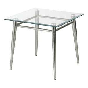 Brooklyn Clear Tempered Glass Square End Table with Brushed Nickel Legs