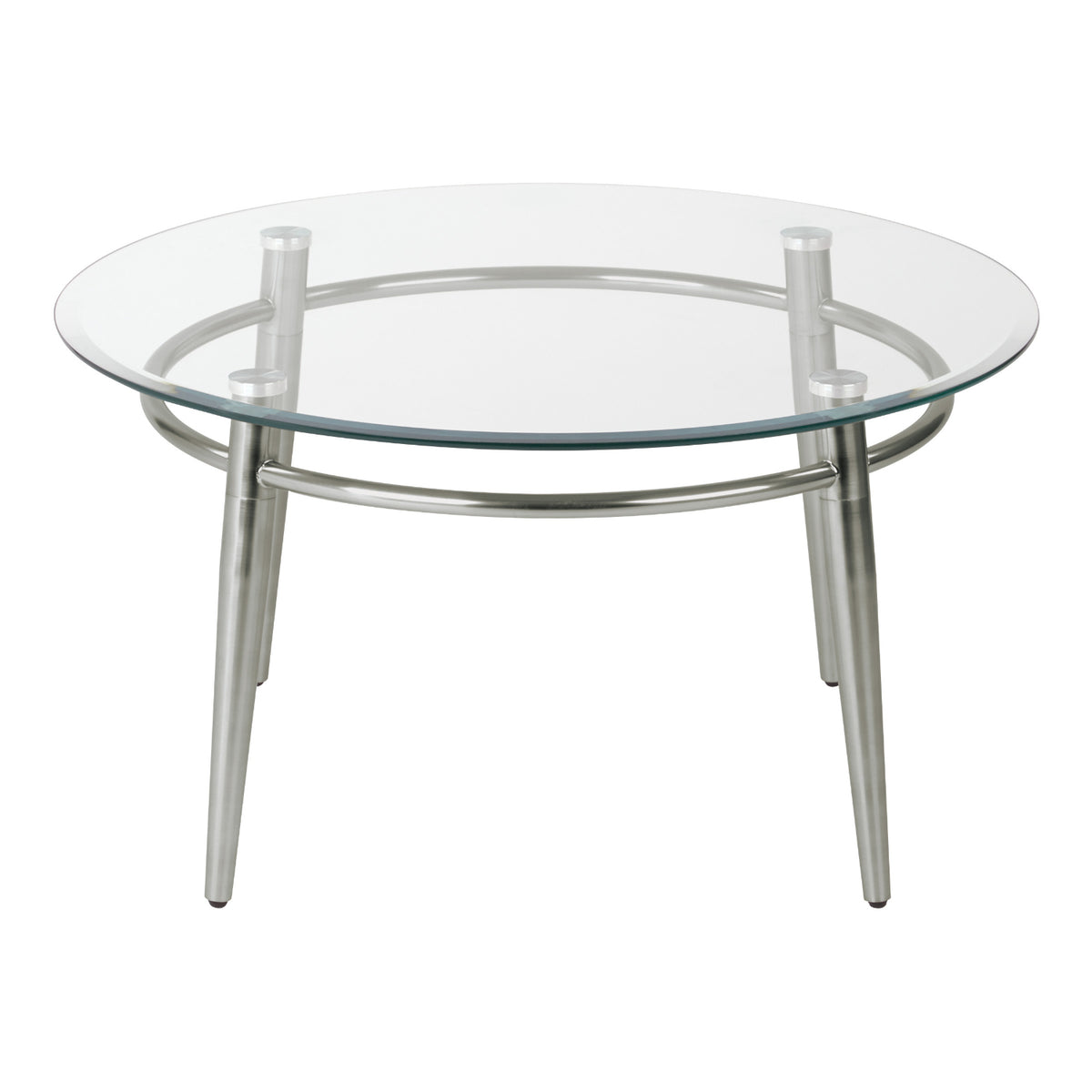 Brooklyn Clear Tempered Glass Round Coffee Table with Brushed Nickel Legs