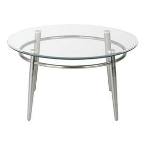Brooklyn Clear Tempered Glass Round Coffee Table with Brushed Nickel Legs