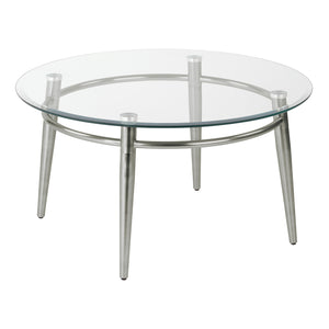 Brooklyn Clear Tempered Glass Round Coffee Table with Brushed Nickel Legs