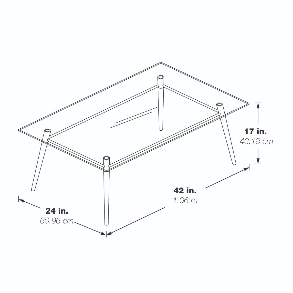 Brooklyn Clear Tempered Glass Rectangle Coffee Table with Brushed Nickel Legs