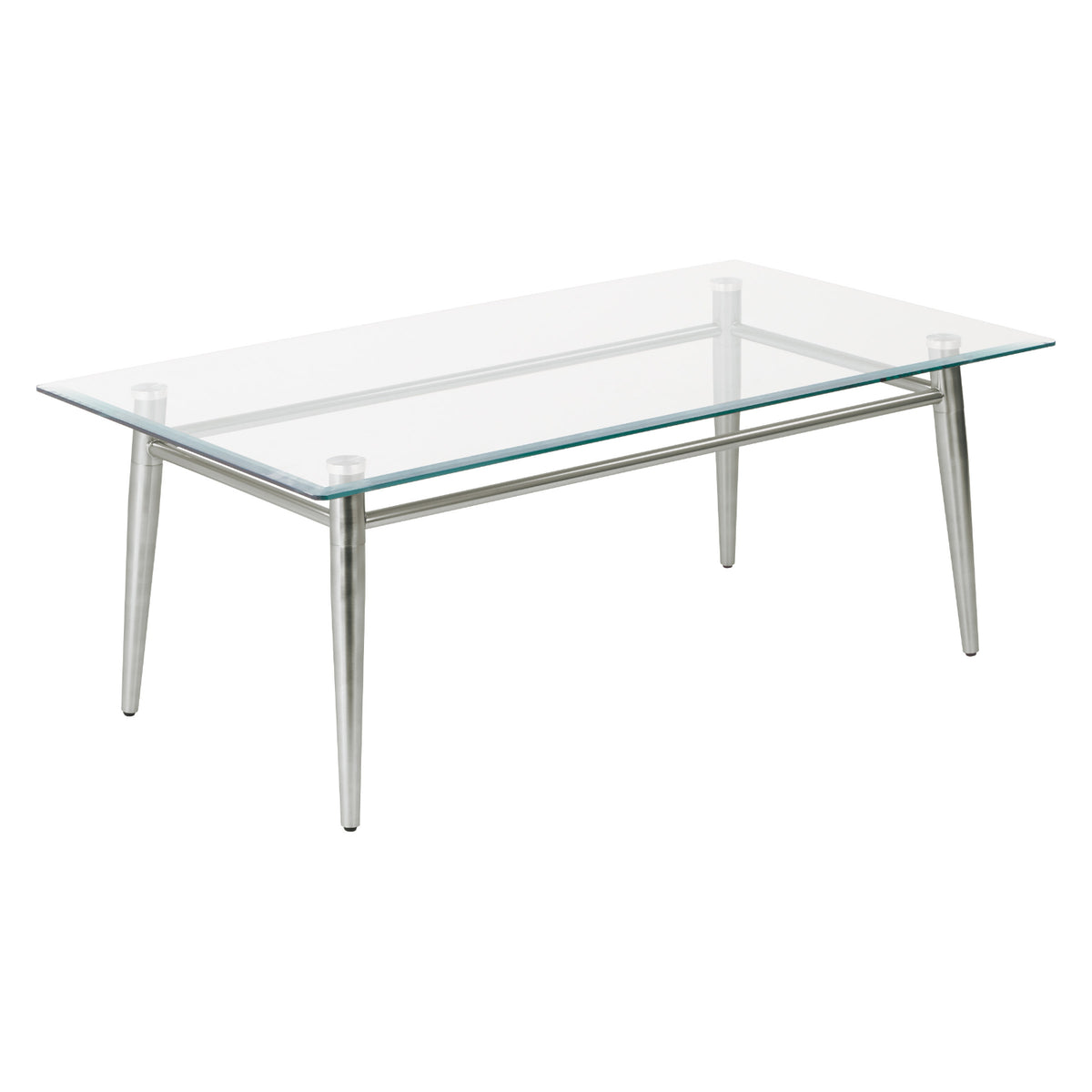 Brooklyn Clear Tempered Glass Rectangle Coffee Table with Brushed Nickel Legs