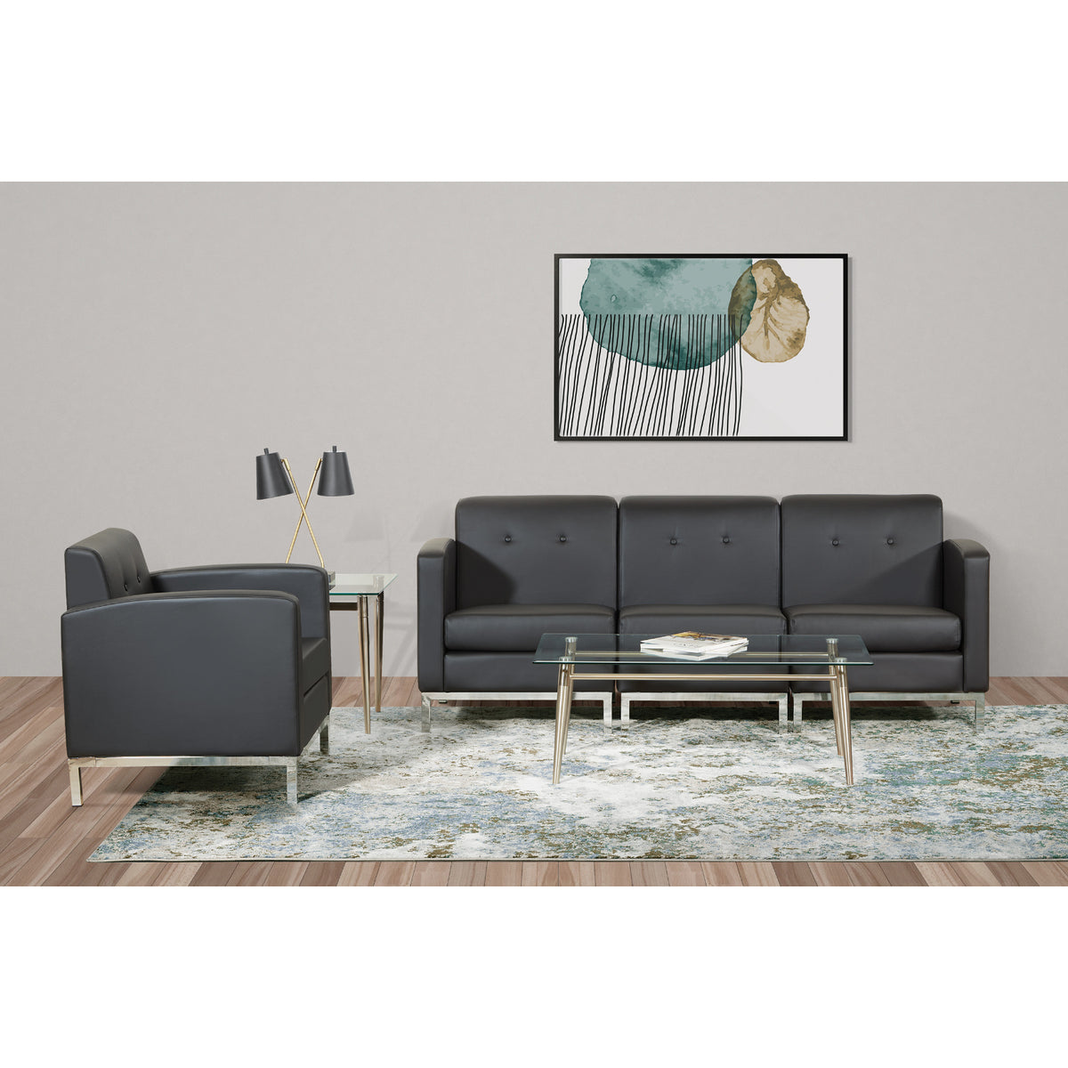 Brooklyn Clear Tempered Glass Rectangle Coffee Table with Brushed Nickel Legs
