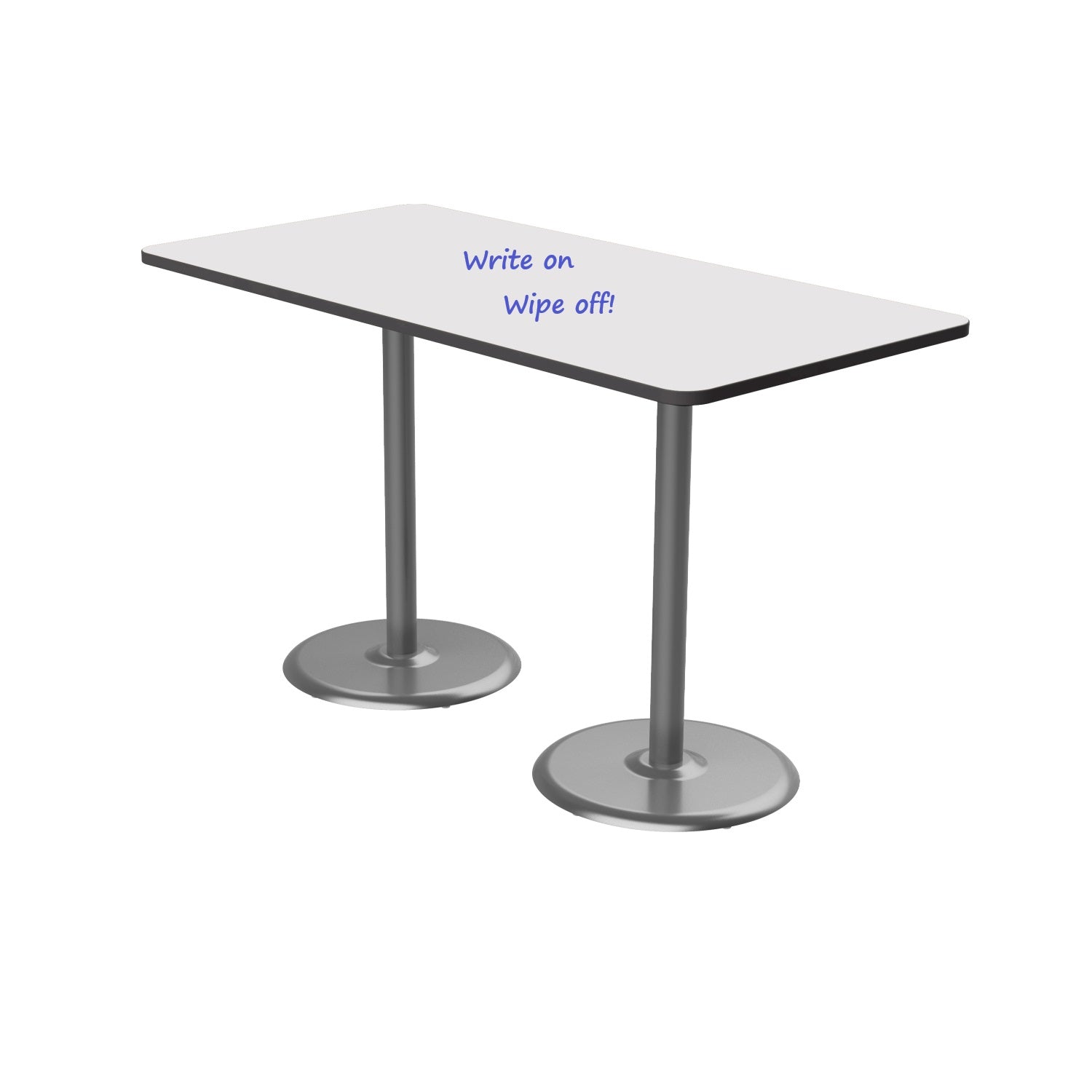 Dual Base Standing Height 36" x 72" Rectangle Cafe Table with Dry-Erase Whiteboard Top