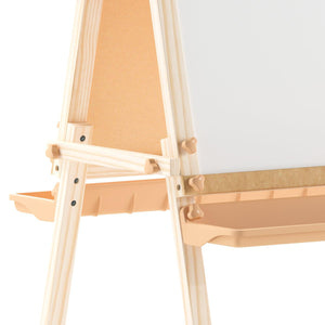 Bright Beginnings Commercial Grade Classroom Freestanding Wood Art Easel with Chalk Board, Dry-Erase Board, 2 Trays, Paper Roller, Paper Tear Bar, Natural Finish
