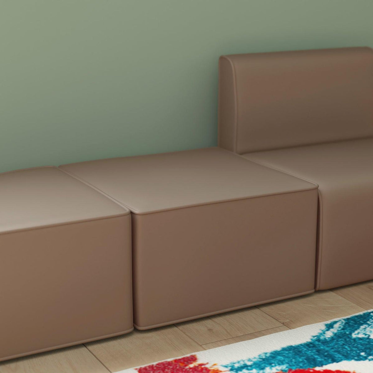 Bright Beginnings Commercial Grade Modular Classroom Soft Seating, 1 Seater Chair/Ottoman, Neutral Vinyl