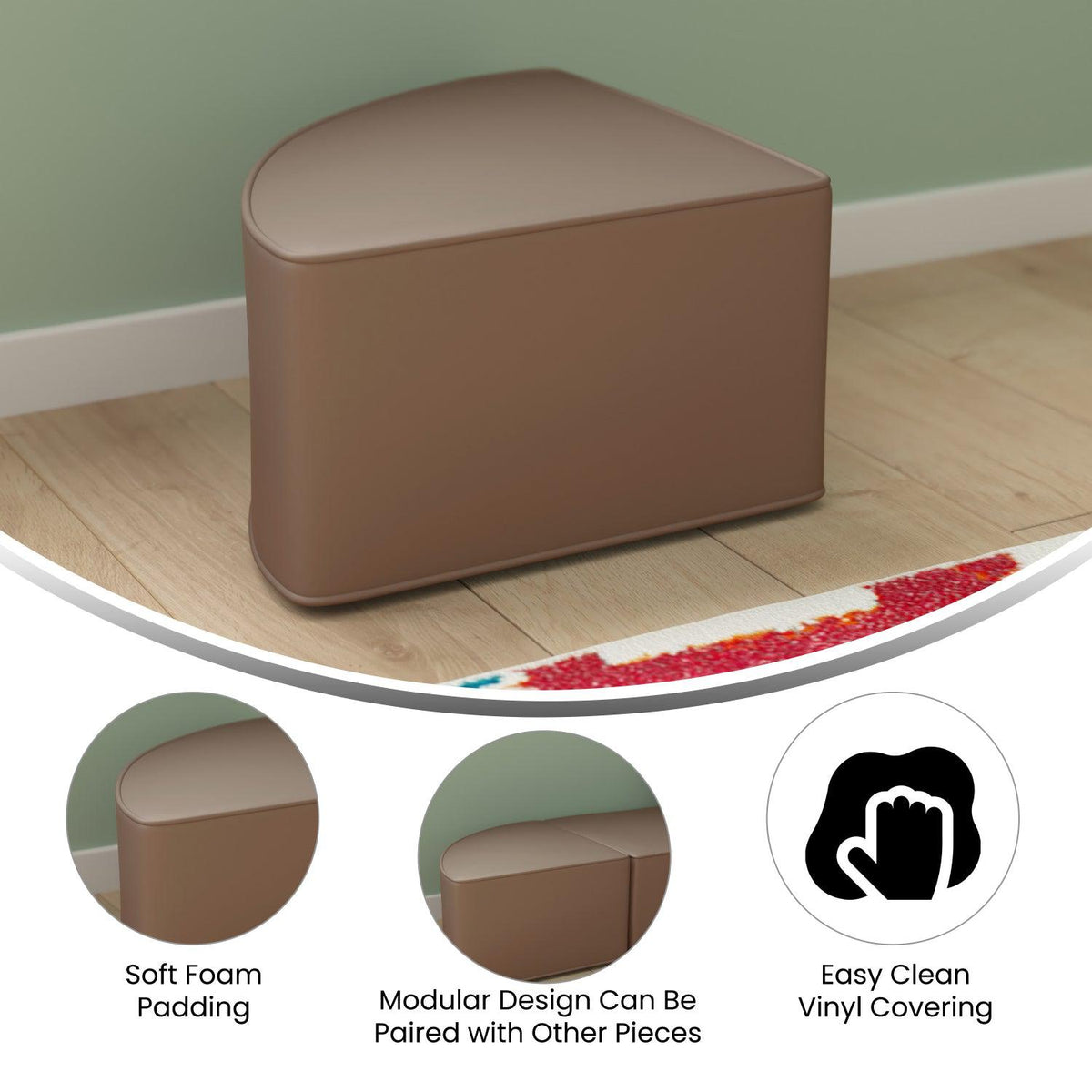 Bright Beginnings Commercial Grade Modular Classroom Soft Seating, Backless Corner Chair, Neutral Vinyl