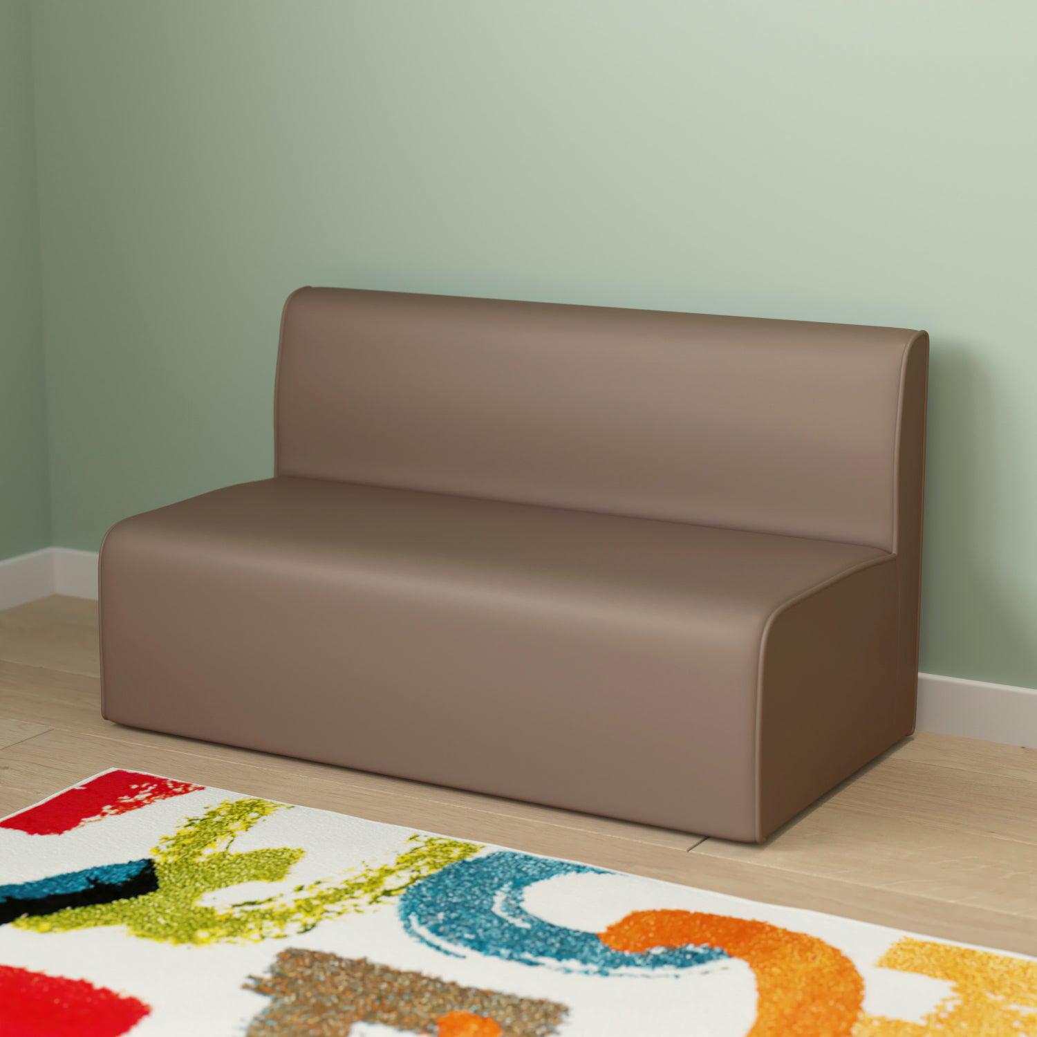 Bright Beginnings Commercial Grade Modular Classroom Soft Seating, Armless 2-Seater Sofa, Neutral Vinyl