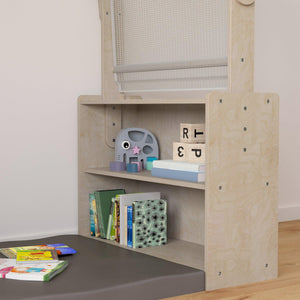 Bright Beginnings Commercial Grade Wooden Quiet Corner Reading Nook with Two Storage Shelf Units and Canopy