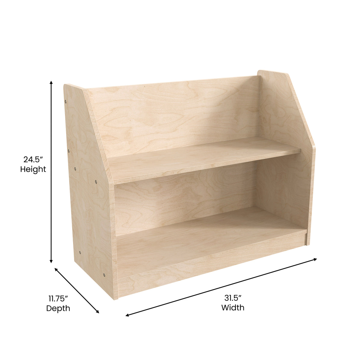 Bright Beginnings Commercial Grade Modular 2 Shelf Wooden Classroom Display Shelf, Natural Finish