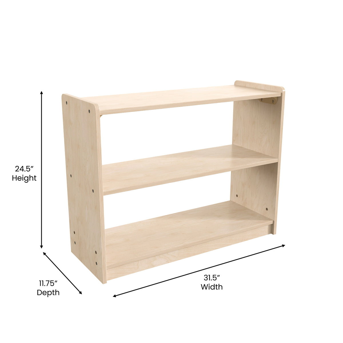 Bright Beginnings Commercial Grade 2 Shelf Wooden Classroom Open Storage Unit, Natural Finish